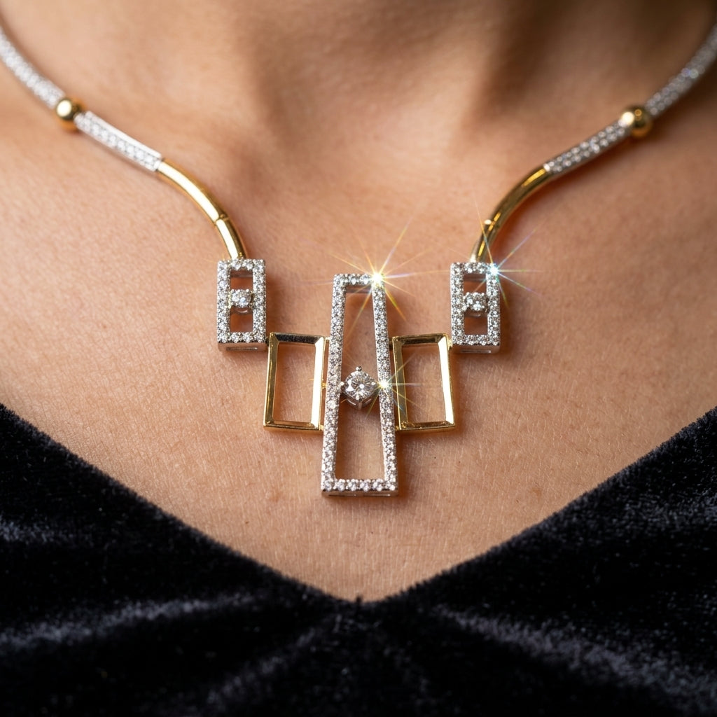 925 Sterling Silver Geometric Necklace Set | Premium Silver Pendant & Earrings Set for Women