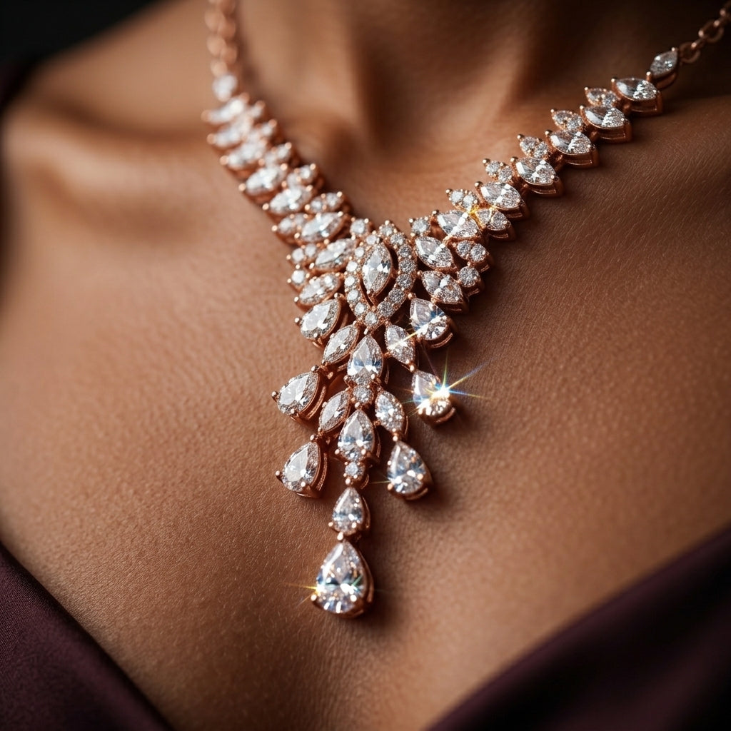 925 Sterling Silver Royal Zircon Necklace Set | Luxury Bridal Jewellery Set for Women