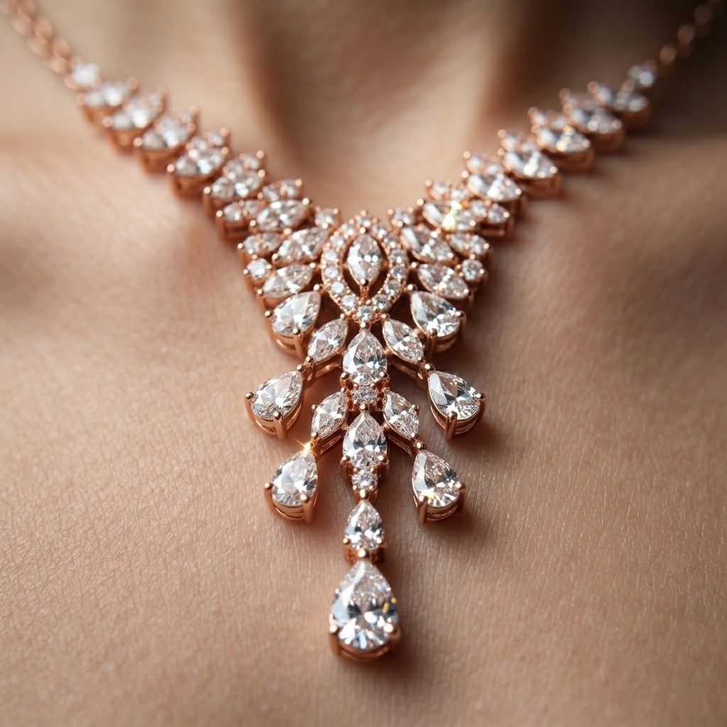 925 Sterling Silver Royal Zircon Necklace Set | Luxury Bridal Jewellery Set for Women