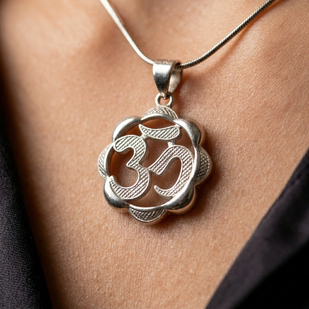 925 Sterling Silver Om Pendant Necklace | Spiritual Silver Chain for Men & Women