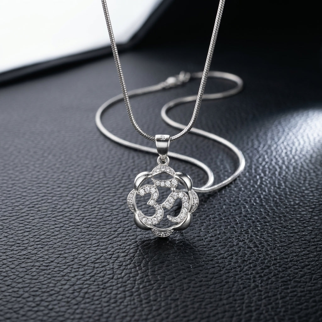 925 Sterling Silver Om Pendant Necklace | Spiritual Silver Chain for Men & Women