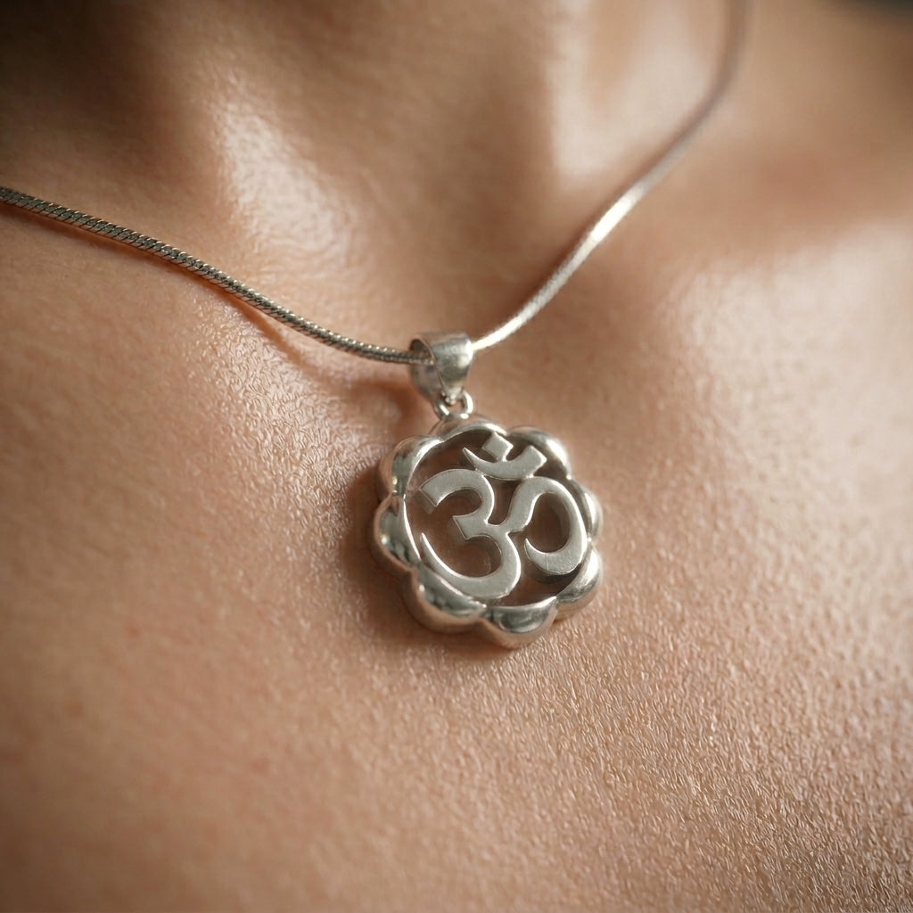 925 Sterling Silver Om Pendant Necklace | Spiritual Silver Chain for Men & Women
