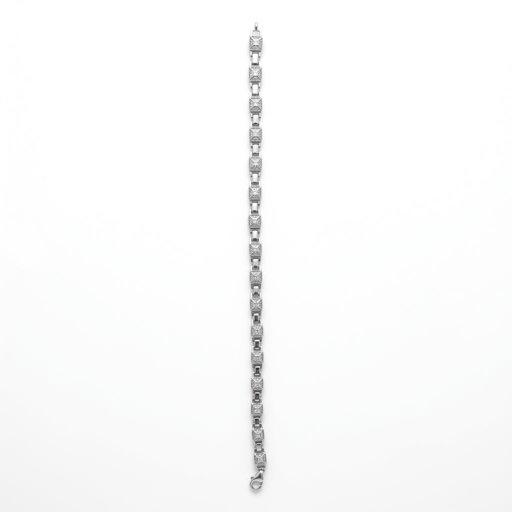Diamond Square Link Bracelet for Men | Premium Statement Bracelet | 925 Sterling Silver