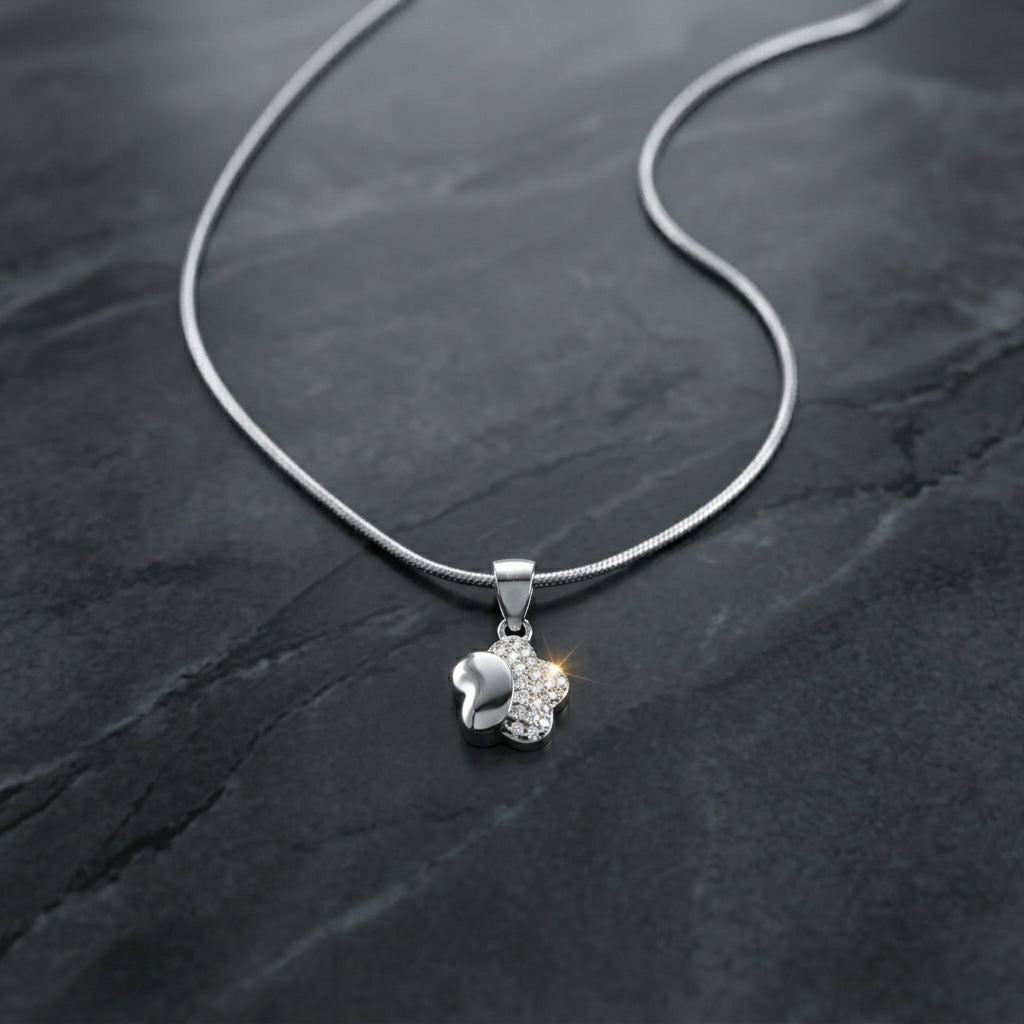 925 Sterling Silver Floral Clover Pendant Necklace | Elegant Silver Chain for Women