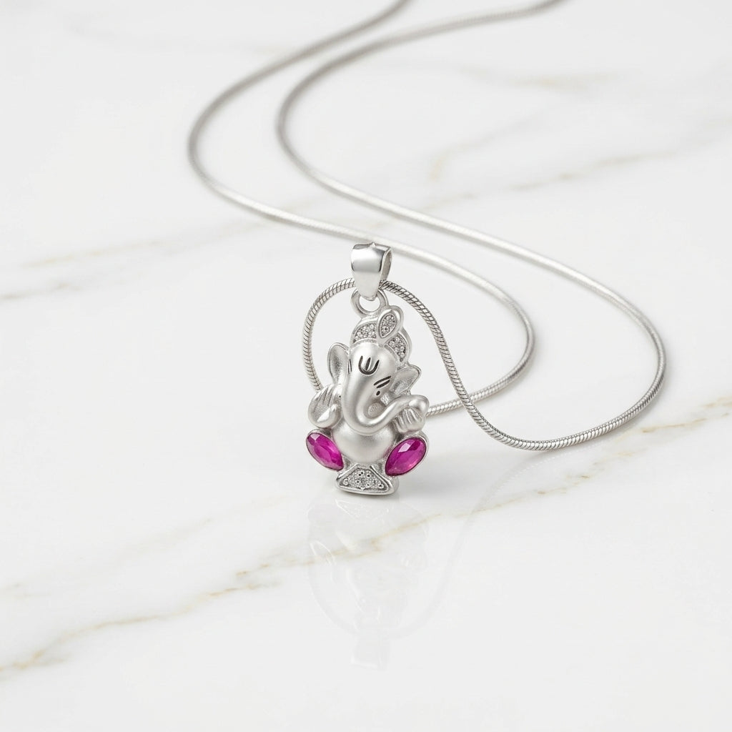 925 Sterling Silver Lord Ganesha Pendant Necklace | Spiritual Silver Chain for Men & Women