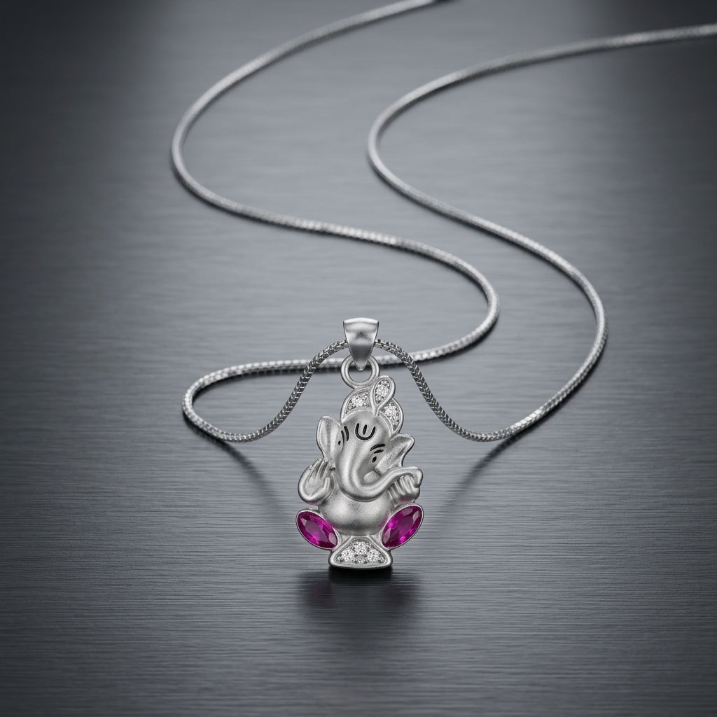 925 Sterling Silver Lord Ganesha Pendant Necklace | Spiritual Silver Chain for Men & Women