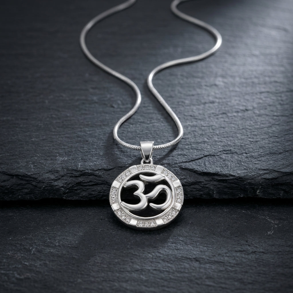 925 Sterling Silver Om Pendant Necklace | Spiritual Aum Chain Pendant for Men & Women