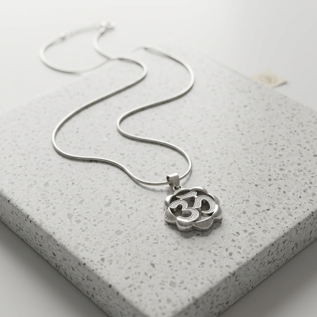 925 Sterling Silver Om Pendant Necklace | Spiritual Silver Chain for Men & Women