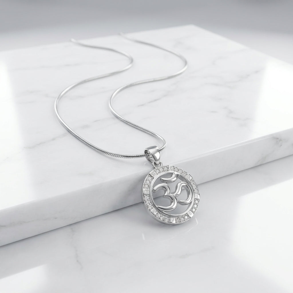 925 Sterling Silver Om Pendant Necklace | Spiritual Aum Chain Pendant for Men & Women