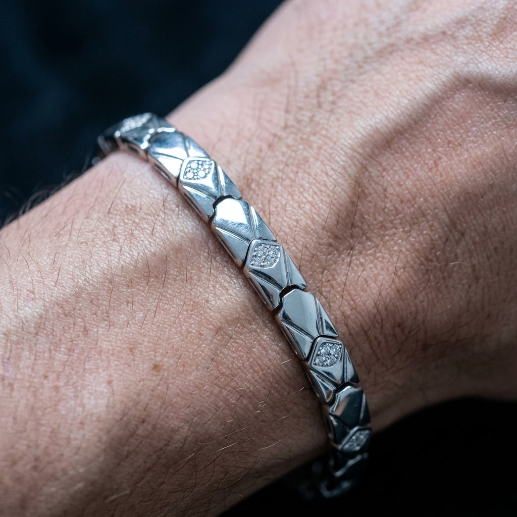 Textured Link Bracelet for Men | Elegant Minimal Bracelet | 925 Sterling Silver