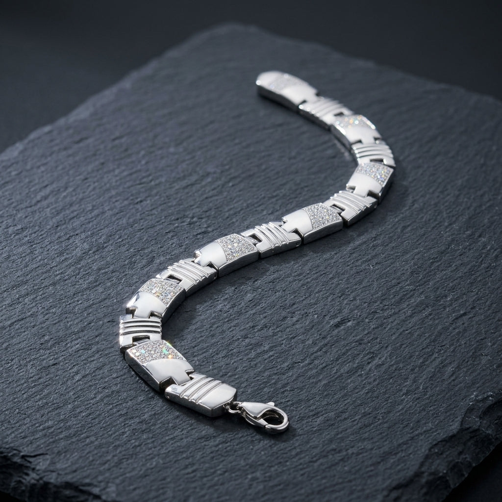 Modern Textured Link Bracelet for Men | Elegant Daily Wear Bracelet | 925 Sterling Silver