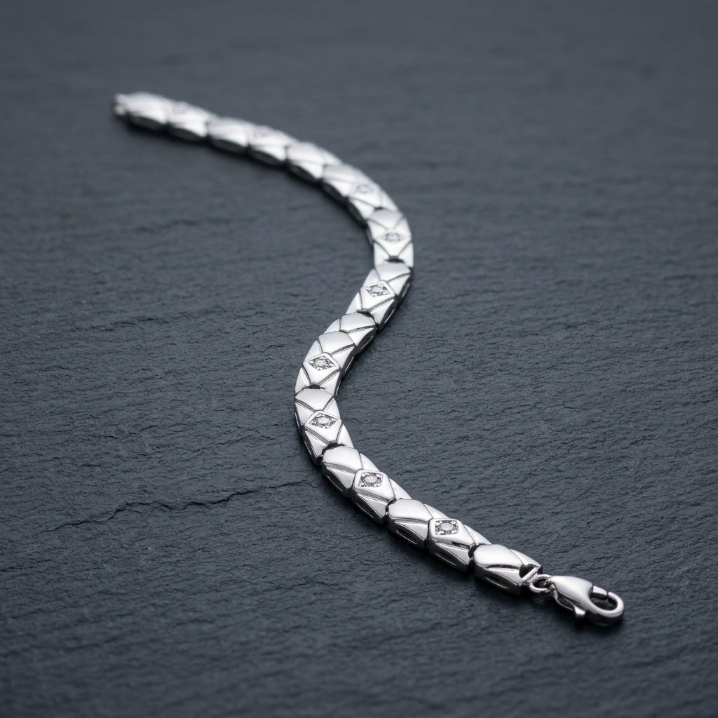 Textured Link Bracelet for Men | Elegant Minimal Bracelet | 925 Sterling Silver