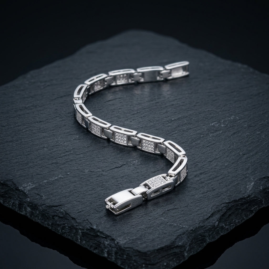 Geometric Link Bracelet for Men | Modern Minimal Bracelet | 925 Sterling Silver