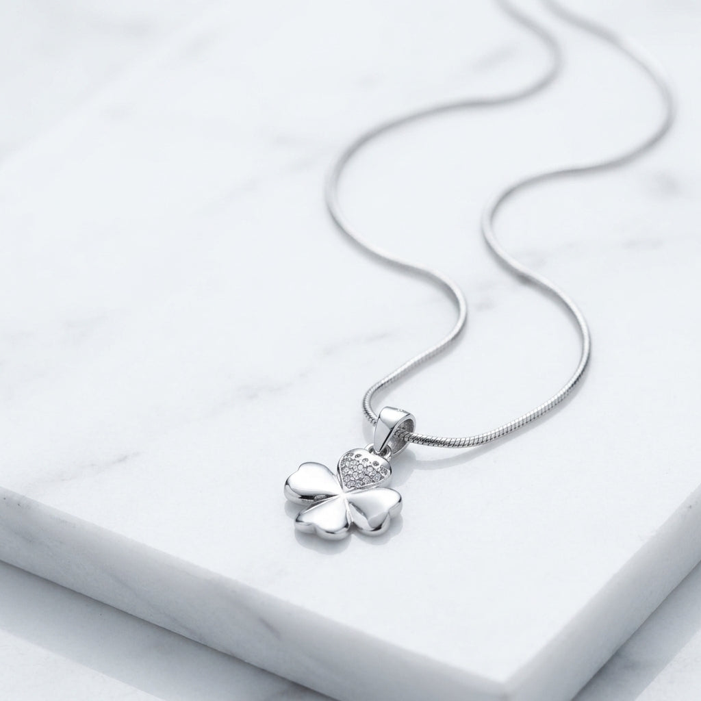 925 Sterling Silver Lucky Clover Pendant Necklace | Elegant Four Leaf Silver Chain for Women