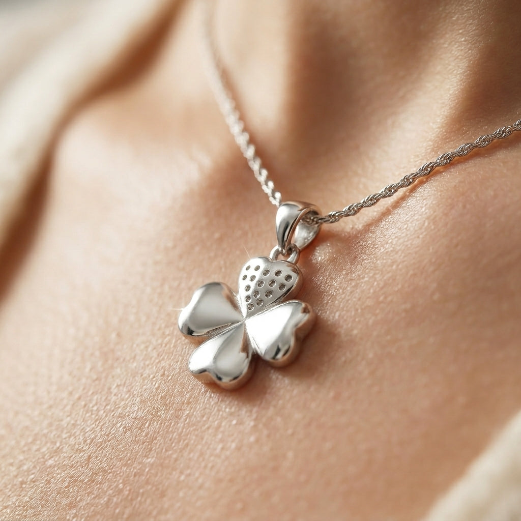 925 Sterling Silver Lucky Clover Pendant Necklace | Elegant Four Leaf Silver Chain for Women