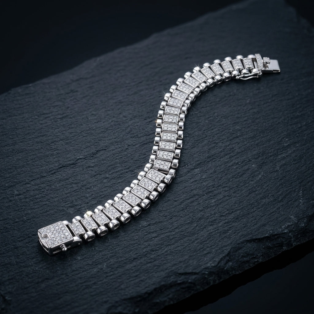 Iced Diamond Link Bracelet for Men | Luxury Statement Bracelet | 925 Sterling Silver