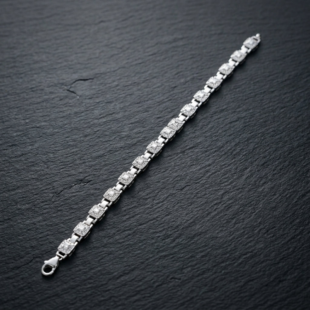 Diamond Square Link Bracelet for Men | Premium Statement Bracelet | 925 Sterling Silver