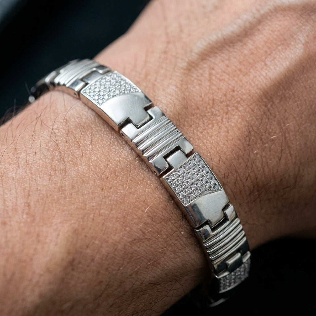 Modern Textured Link Bracelet for Men | Elegant Daily Wear Bracelet | 925 Sterling Silver