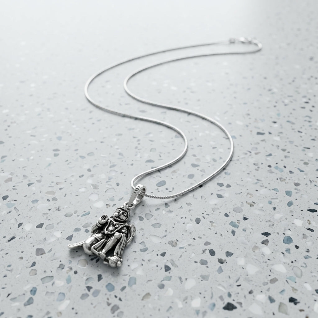 925 Sterling Silver Lord Hanuman Pendant Necklace | Divine Silver Chain for Men & Women