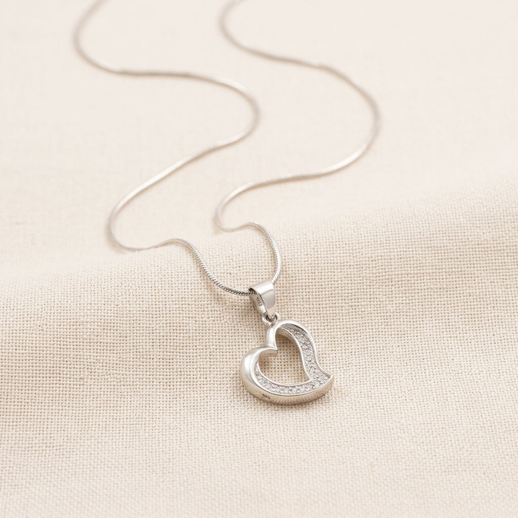 925 Sterling Silver Open Heart Pendant Necklace | Elegant Love Chain Pendant for Women