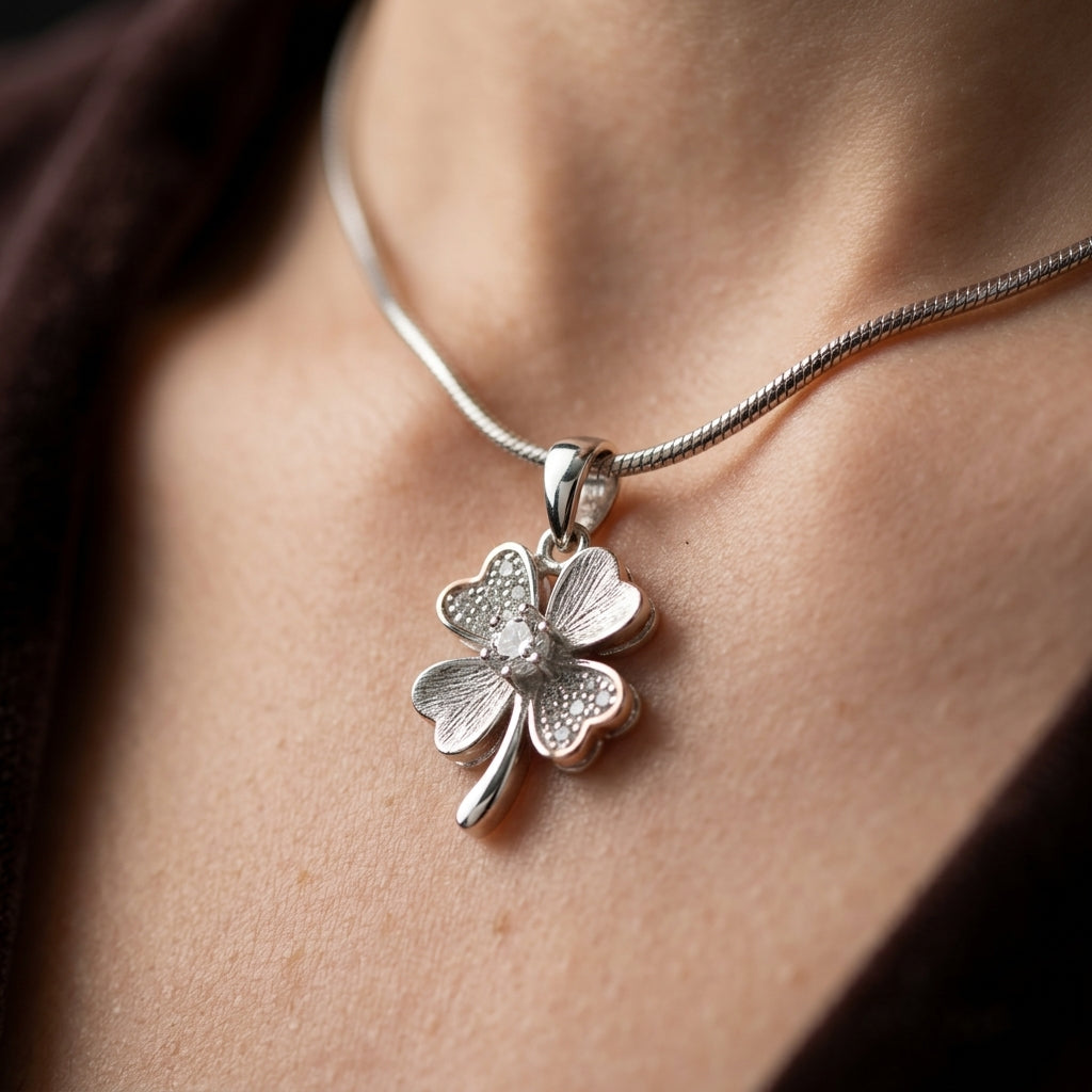 925 Sterling Silver Lucky Clover Flower Pendant Necklace | Elegant Silver Chain for Women