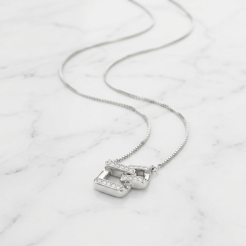 925 Sterling Silver Geometric Link Pendant Necklace | Modern Chain Pendant for Women