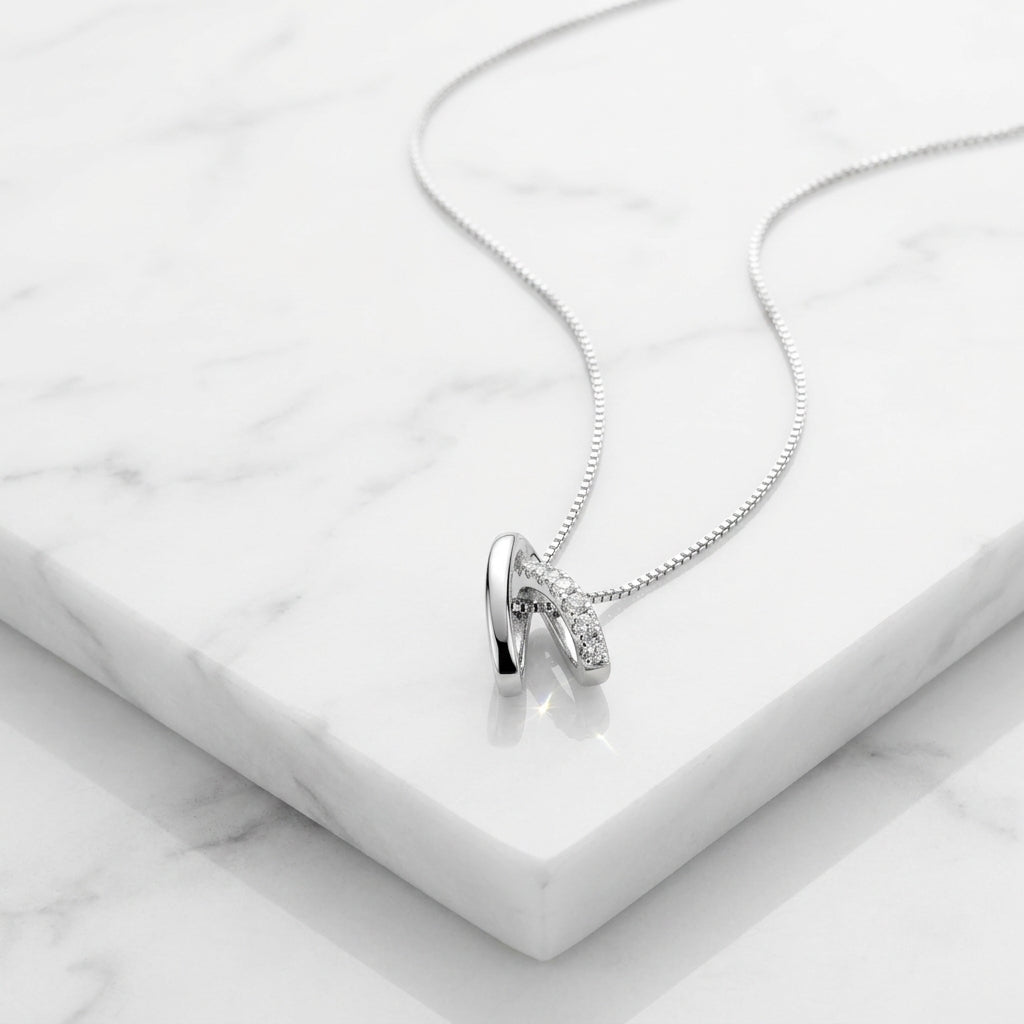 925 Sterling Silver Wishbone Pendant Necklace | Elegant CZ Chain Pendant for Women