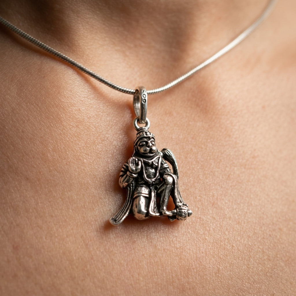 925 Sterling Silver Lord Hanuman Pendant Necklace | Divine Silver Chain for Men & Women