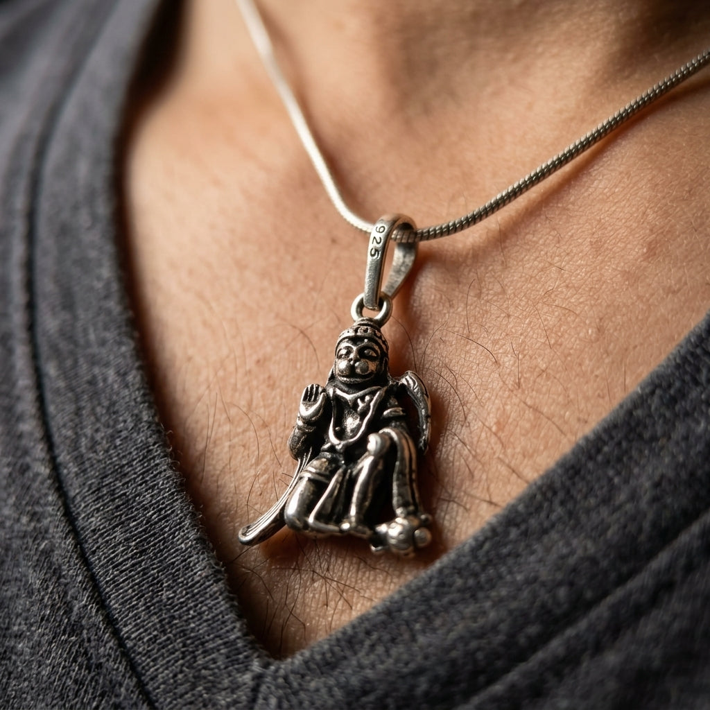 925 Sterling Silver Radha Krishna Pendant Necklace | Spiritual Silver Chain for Men & Women