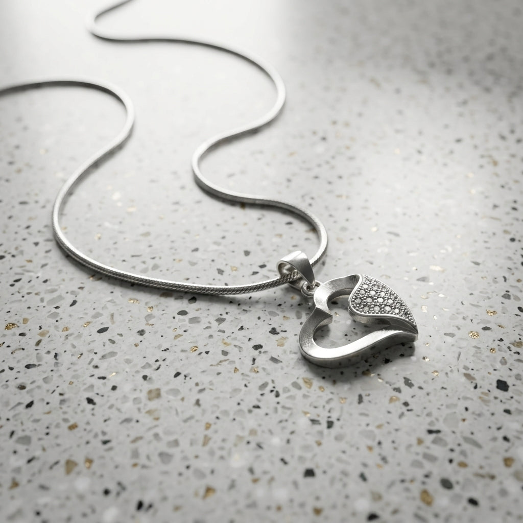 925 Sterling Silver Sparkling Heart Pendant Necklace | Elegant Silver Chain for Women