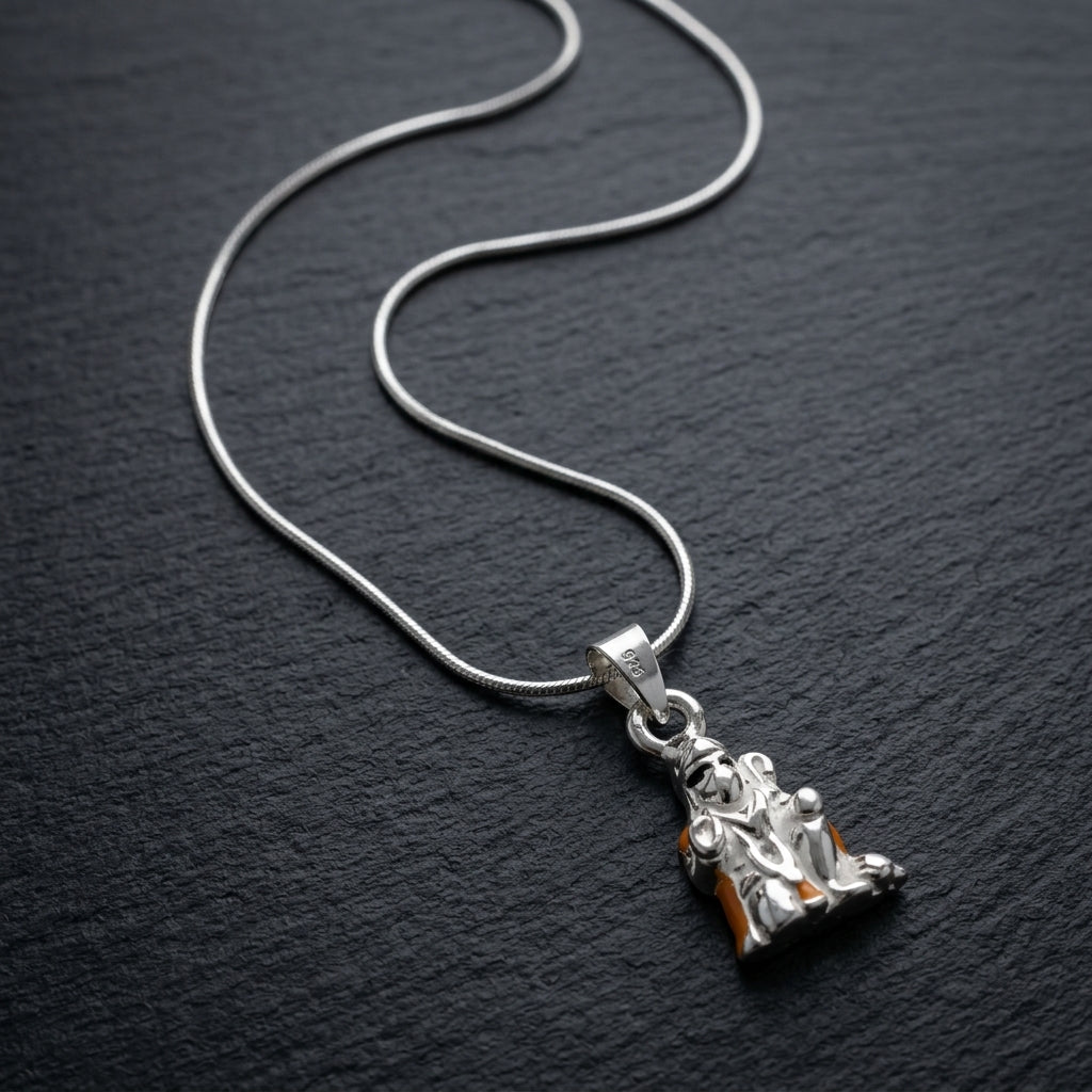 925 Sterling Silver Radha Krishna Pendant Necklace | Spiritual Silver Chain for Men & Women (Copy)