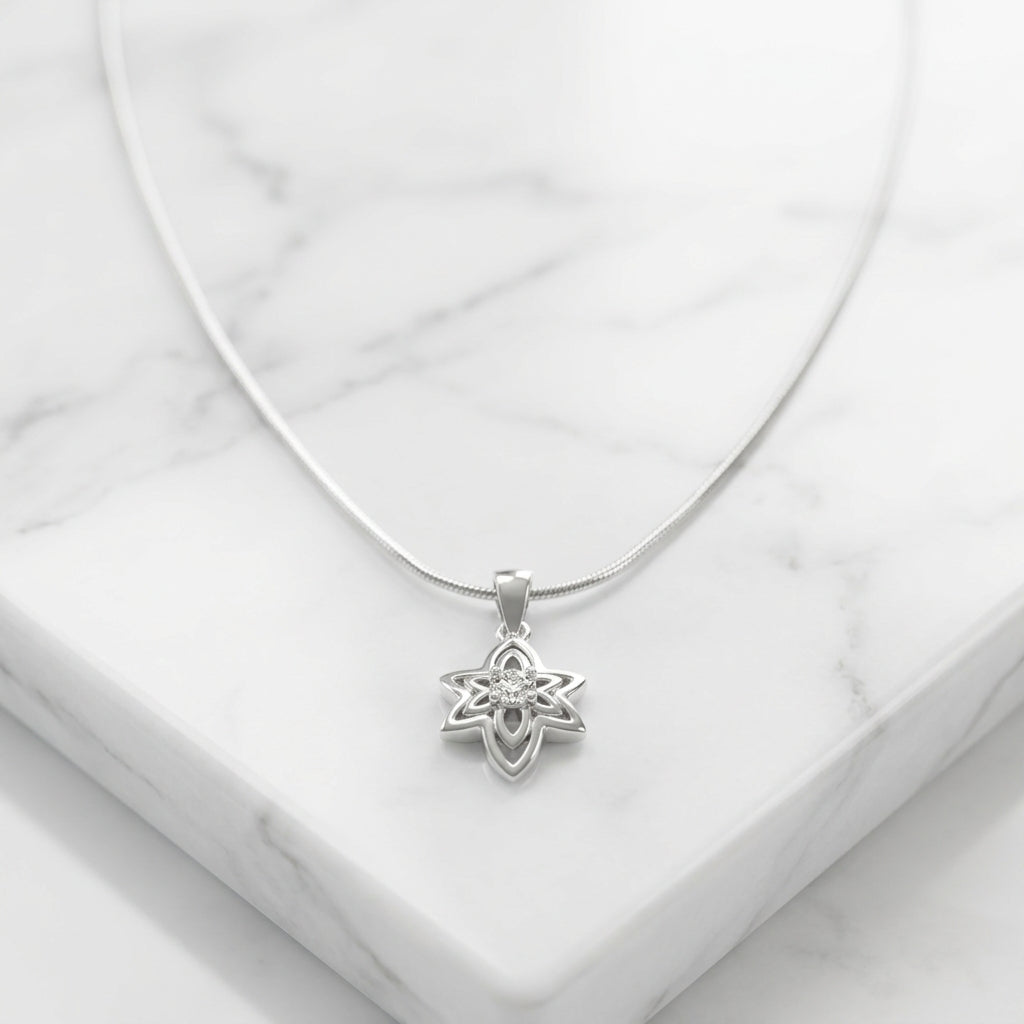 925 Sterling Silver Star Flower Pendant Necklace | Minimal Silver Chain for Women