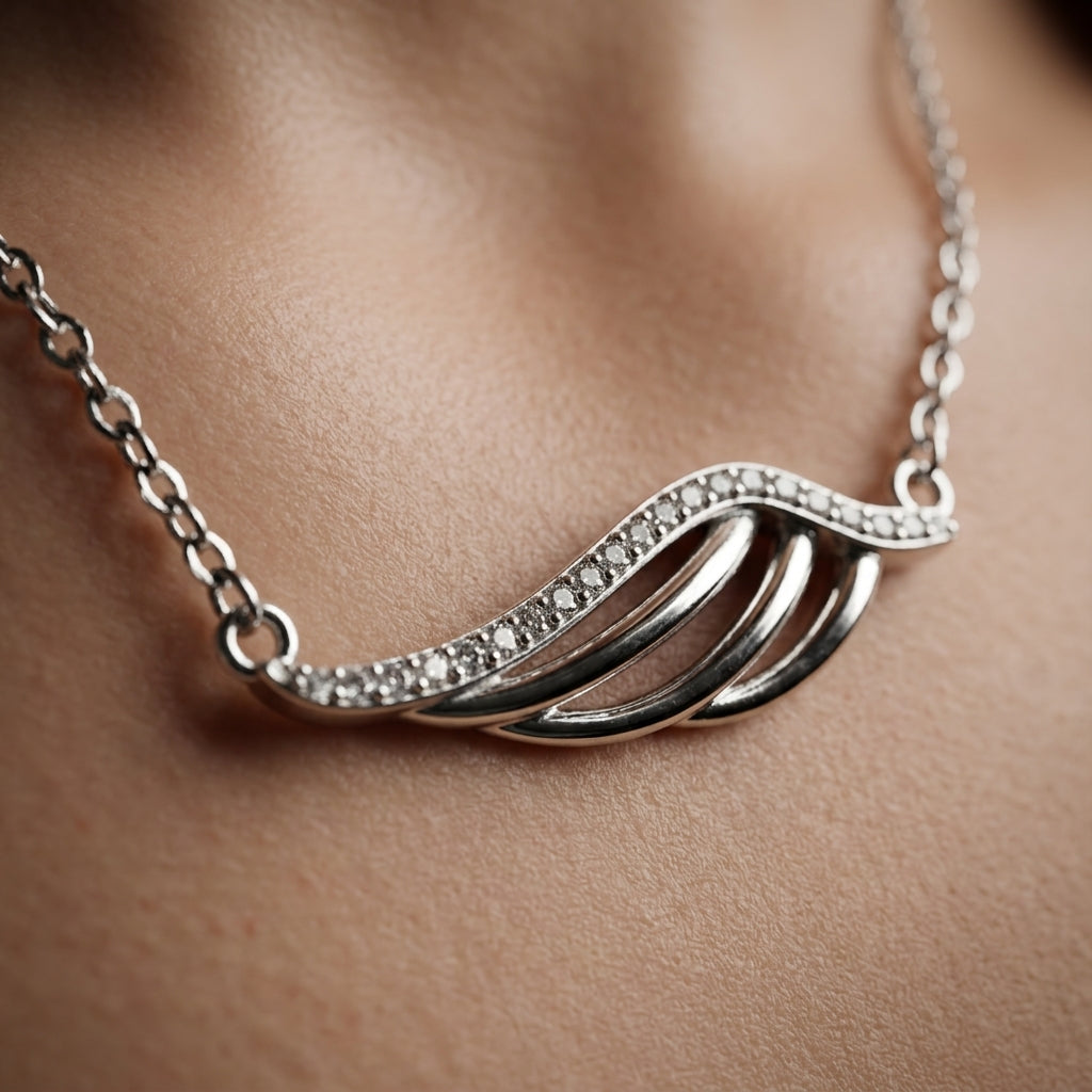925 Sterling Silver Wave Pendant Necklace | Elegant CZ Chain Pendant for Women