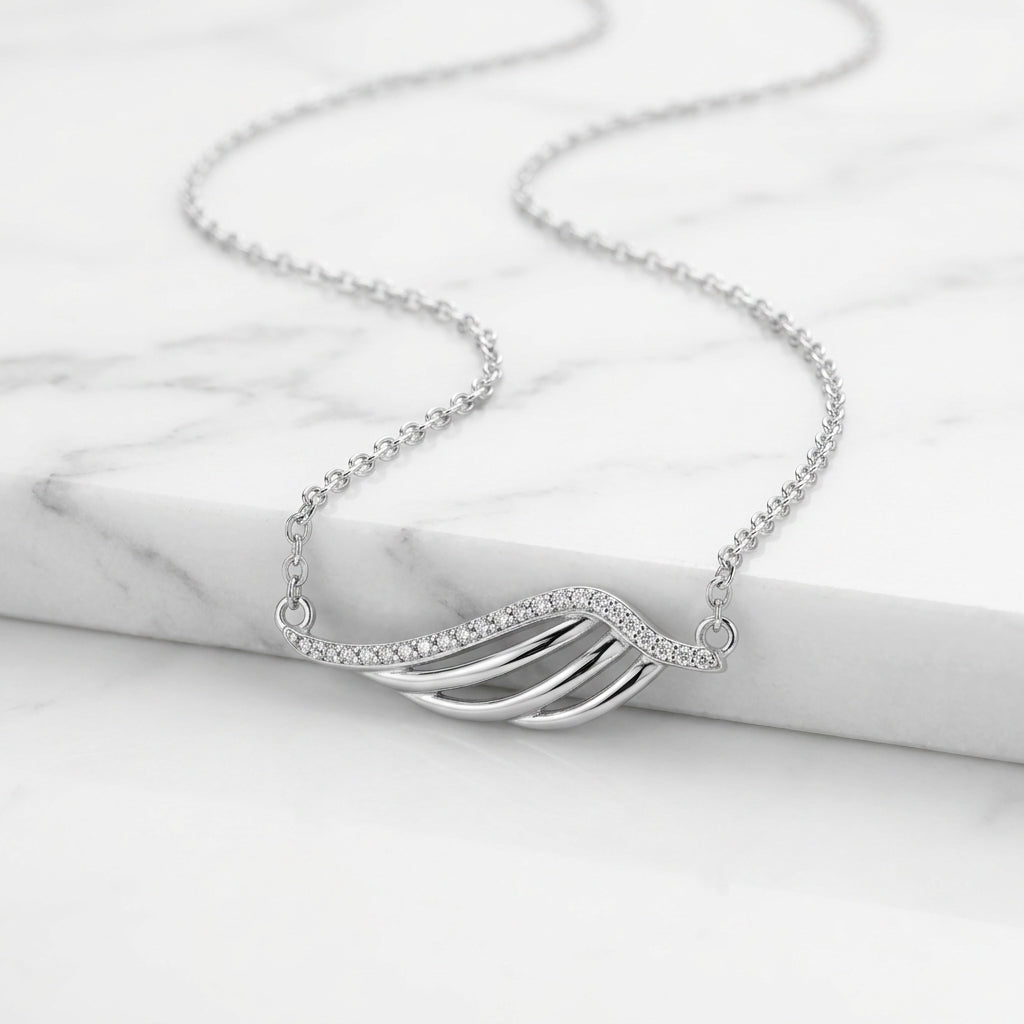 925 Sterling Silver Wave Pendant Necklace | Elegant CZ Chain Pendant for Women