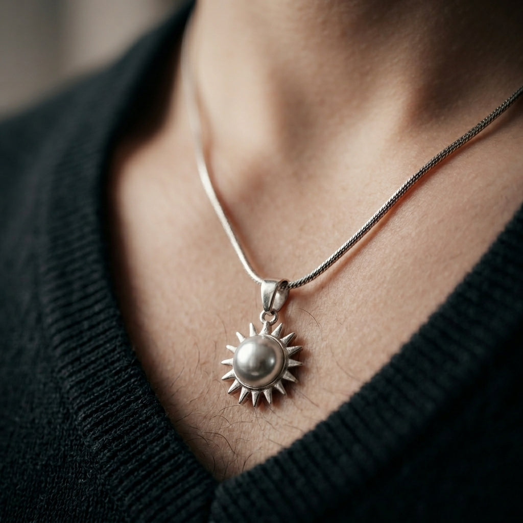 925 Sterling Silver Sun Pearl Pendant Necklace | Elegant Celestial Silver Chain for Women