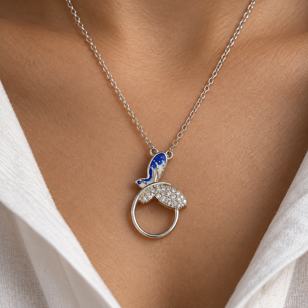 Azure Bird 925 Silver Pendant Necklace | Blue Bird Circle Pendant Chain