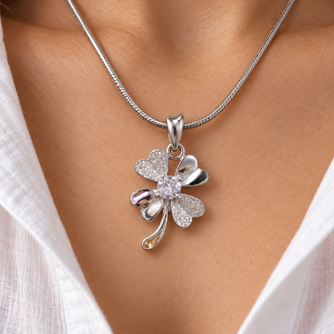 925 Sterling Silver Lucky Clover Flower Pendant Necklace | Elegant Silver Chain for Women
