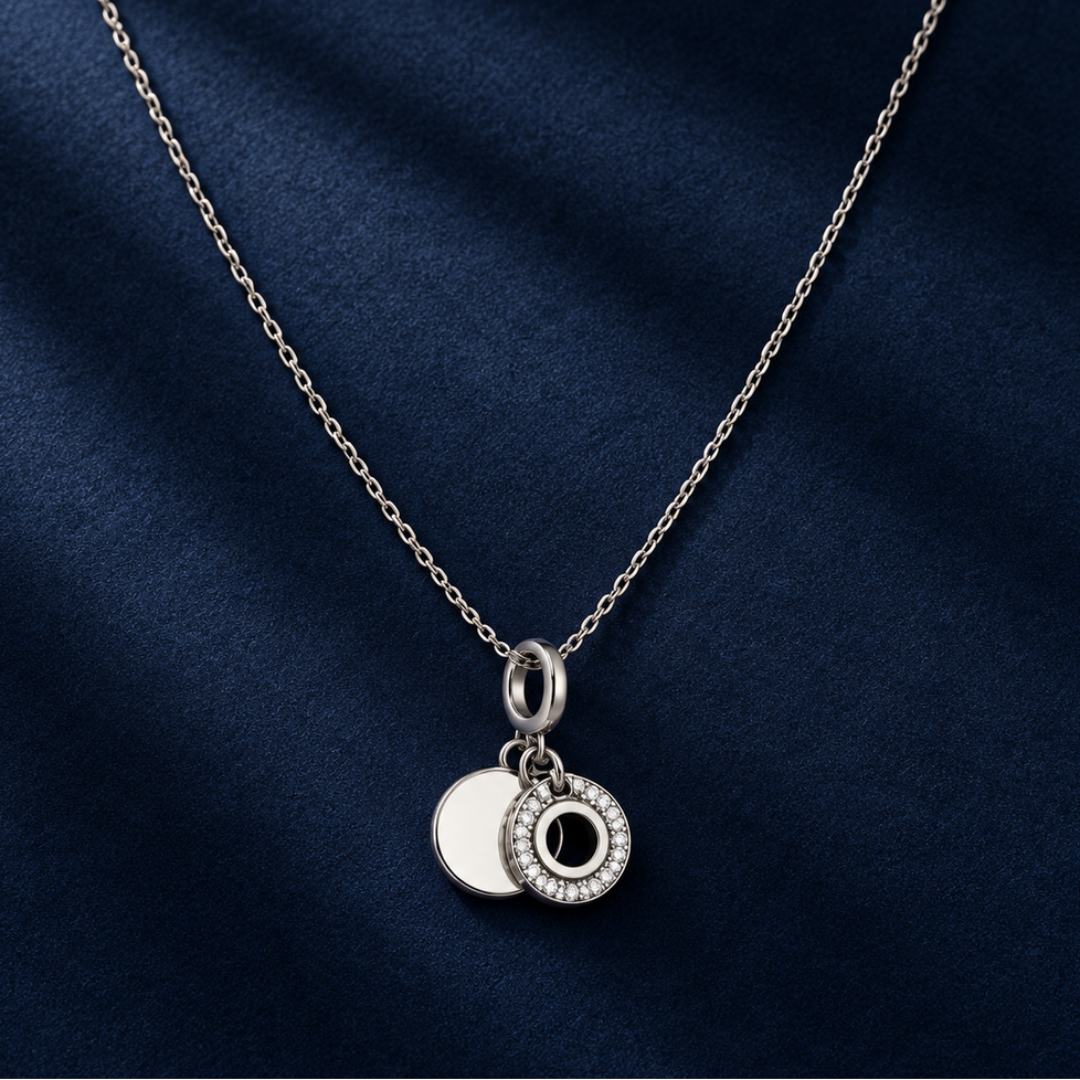 Aura Double Circle 925 Silver Pendant Necklace | Minimalist Double Circle Chain