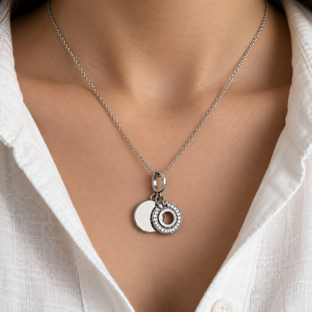 Aura Double Circle 925 Silver Pendant Necklace | Minimalist Double Circle Chain