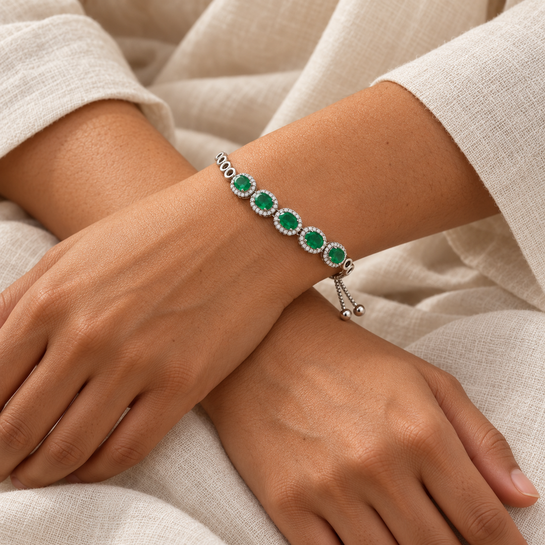 Green Stone Adjustable Bracelet for Women | Elegant Daily Wear Bracelet | 925 Sterling Silver