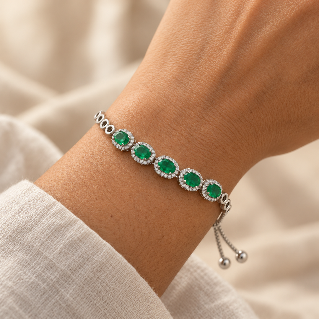 Green Stone Adjustable Bracelet for Women | Elegant Daily Wear Bracelet | 925 Sterling Silver