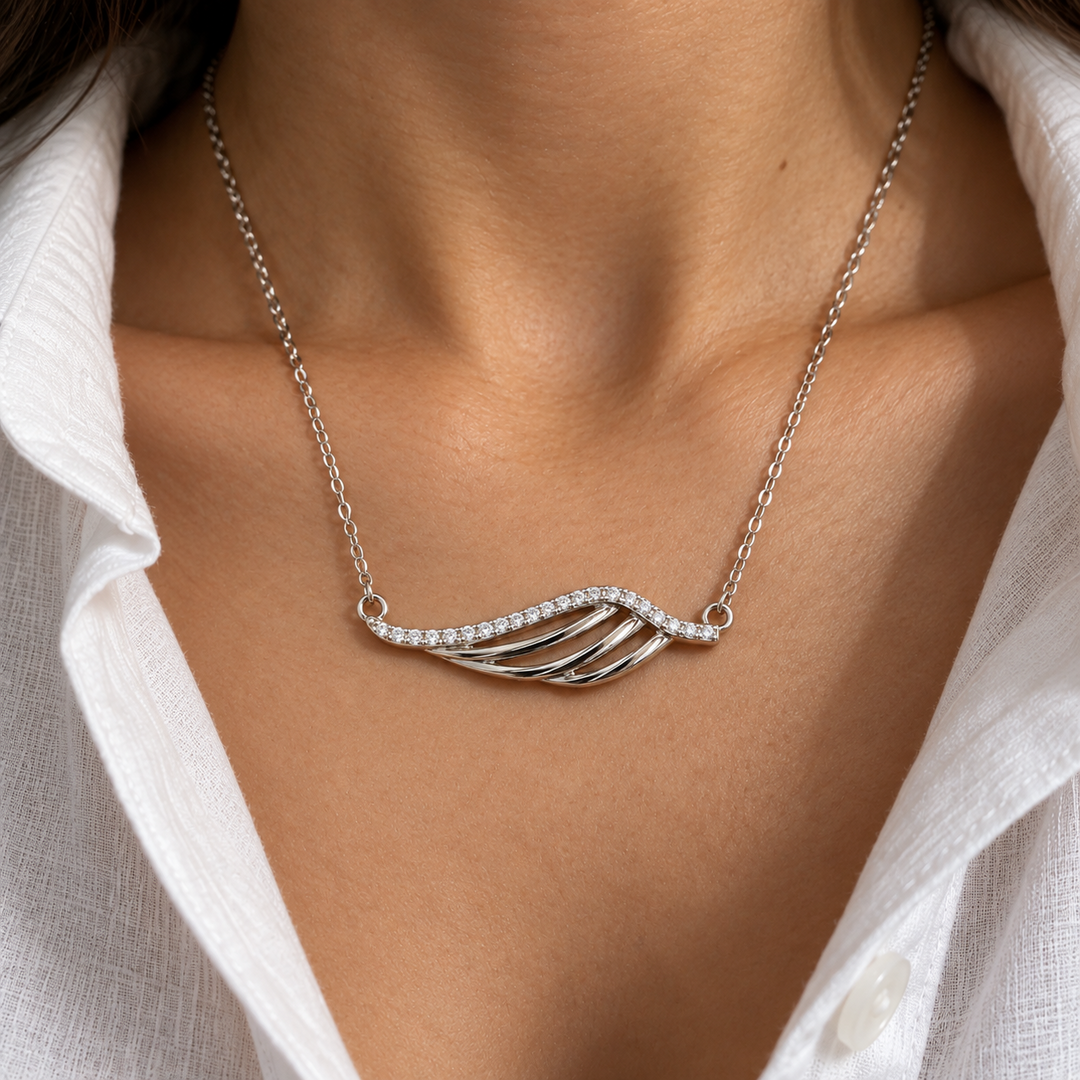 925 Sterling Silver Wave Pendant Necklace | Elegant CZ Chain Pendant for Women