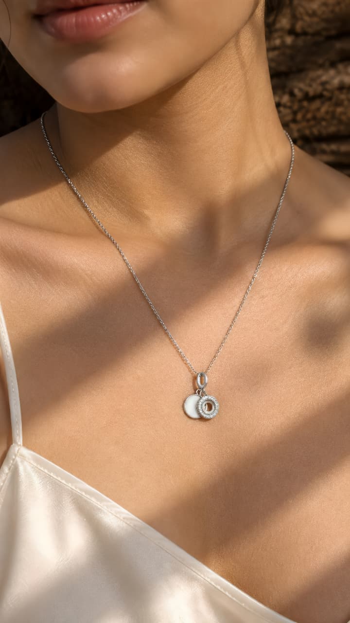 Aura Double Circle 925 Silver Pendant Necklace | Minimalist Double Circle Chain