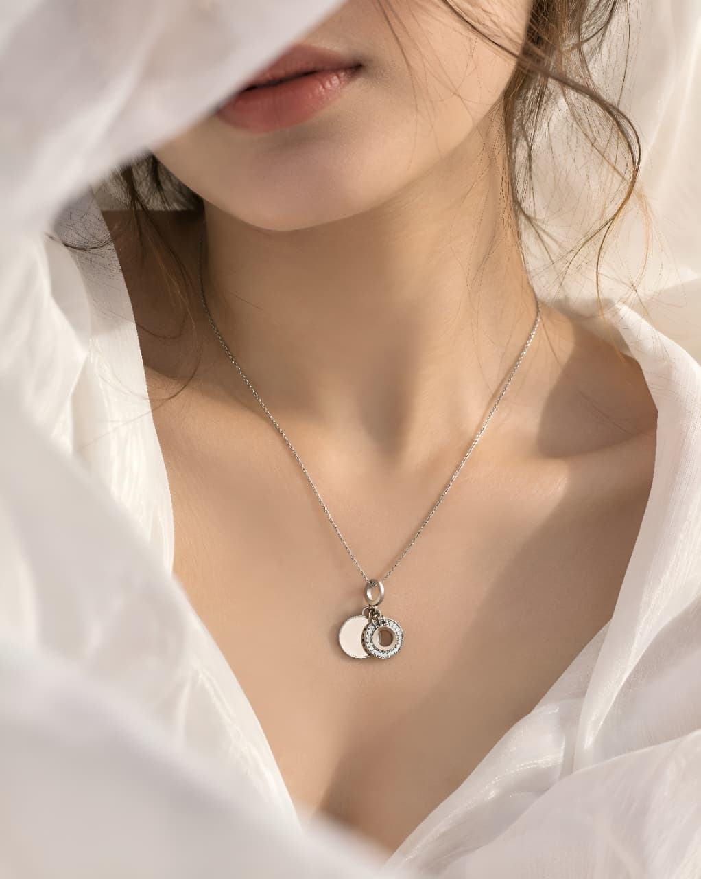 Aura Double Circle 925 Silver Pendant Necklace | Minimalist Double Circle Chain
