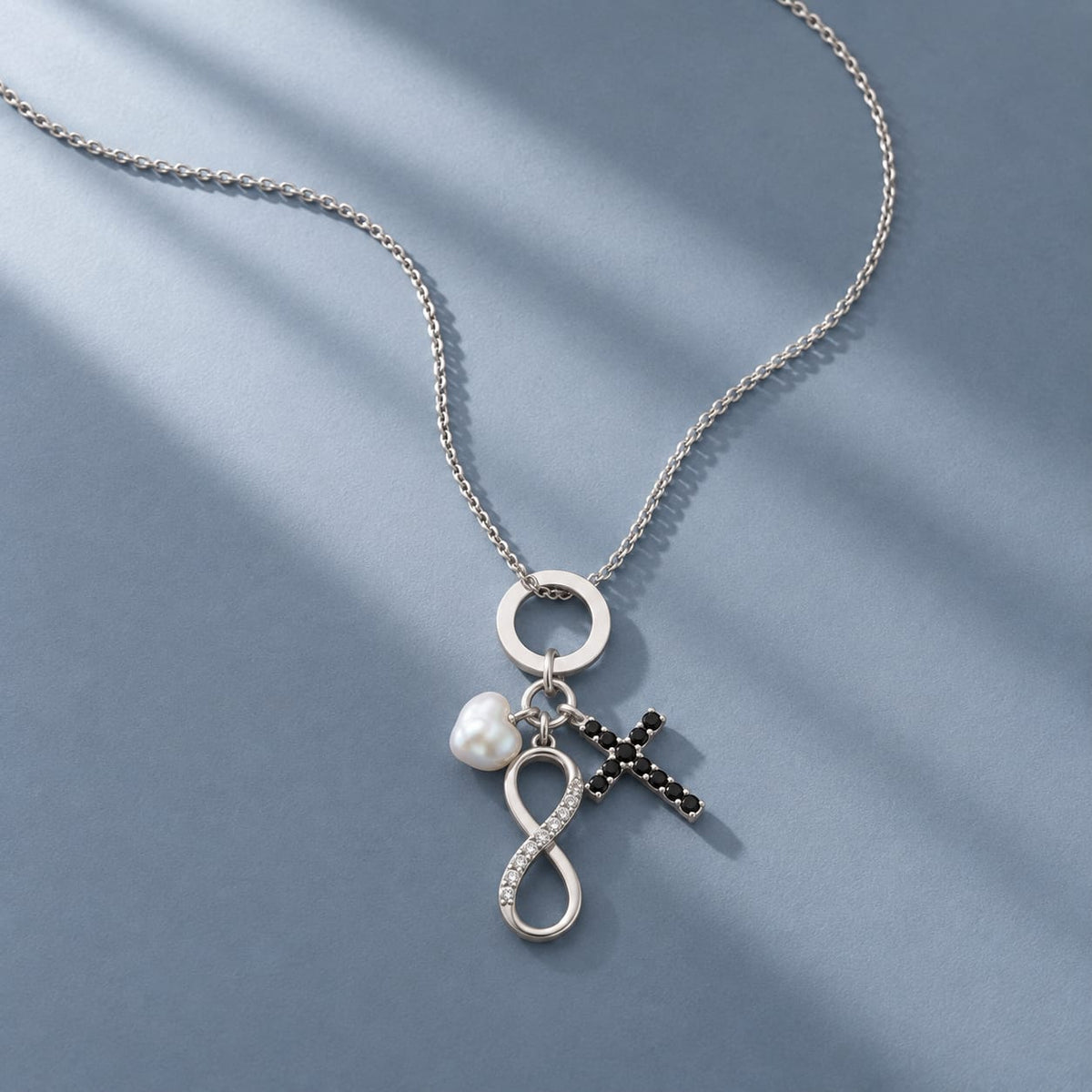 Eternal Love 925 Silver Charm Pendant Necklace | Infinity, Pearl & Cross Design