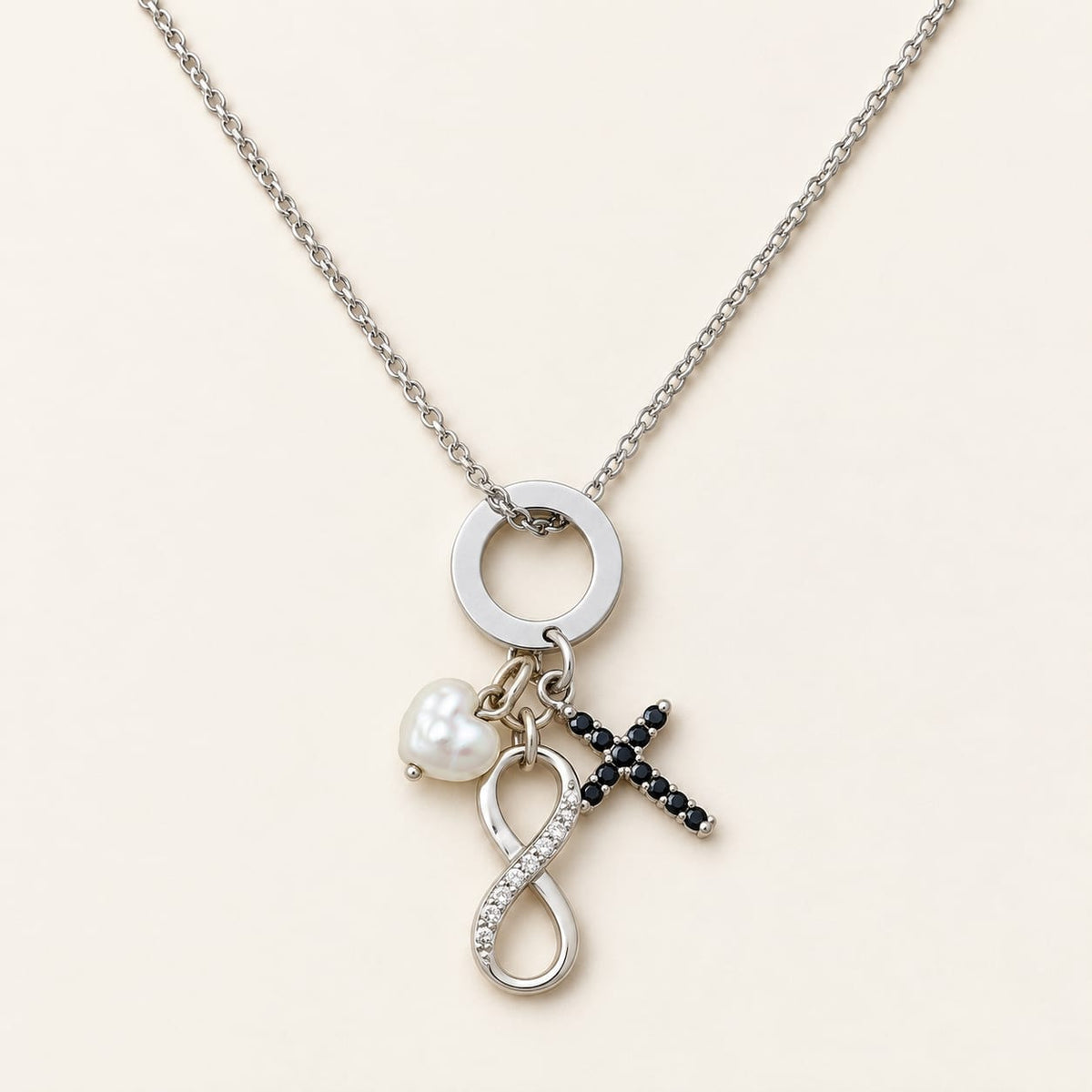 Eternal Love 925 Silver Charm Pendant Necklace | Infinity, Pearl & Cross Design
