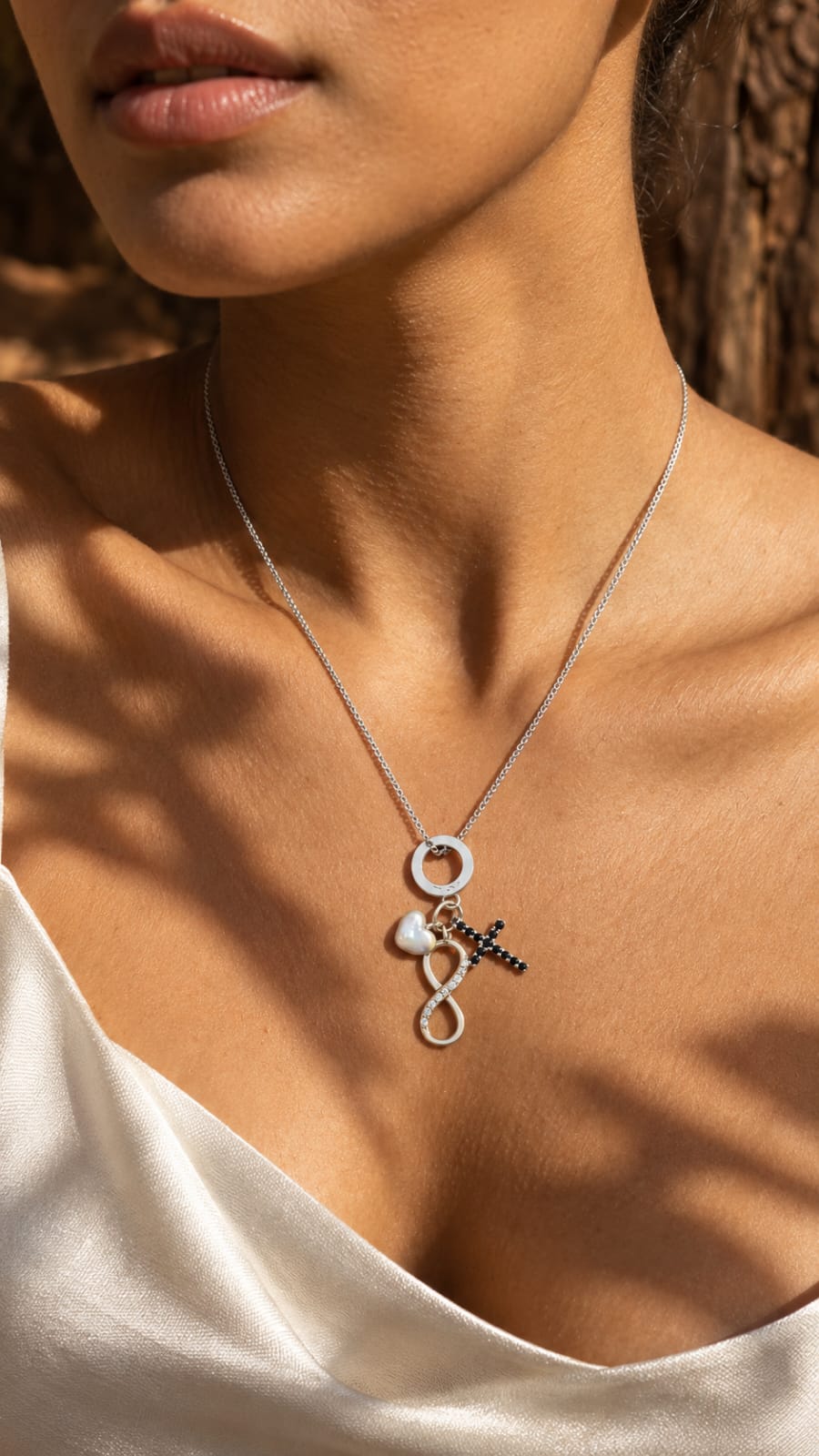 Eternal Love 925 Silver Charm Pendant Necklace | Infinity, Pearl & Cross Design