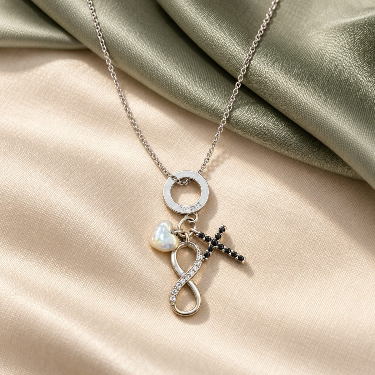 Eternal Love 925 Silver Charm Pendant Necklace | Infinity, Pearl & Cross Design