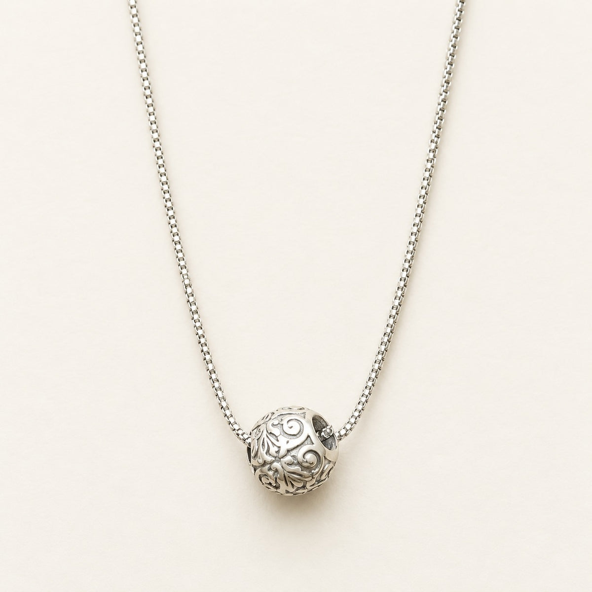 Filigree Sphere 925 Silver Pendant Necklace | Vintage Ball Charm
