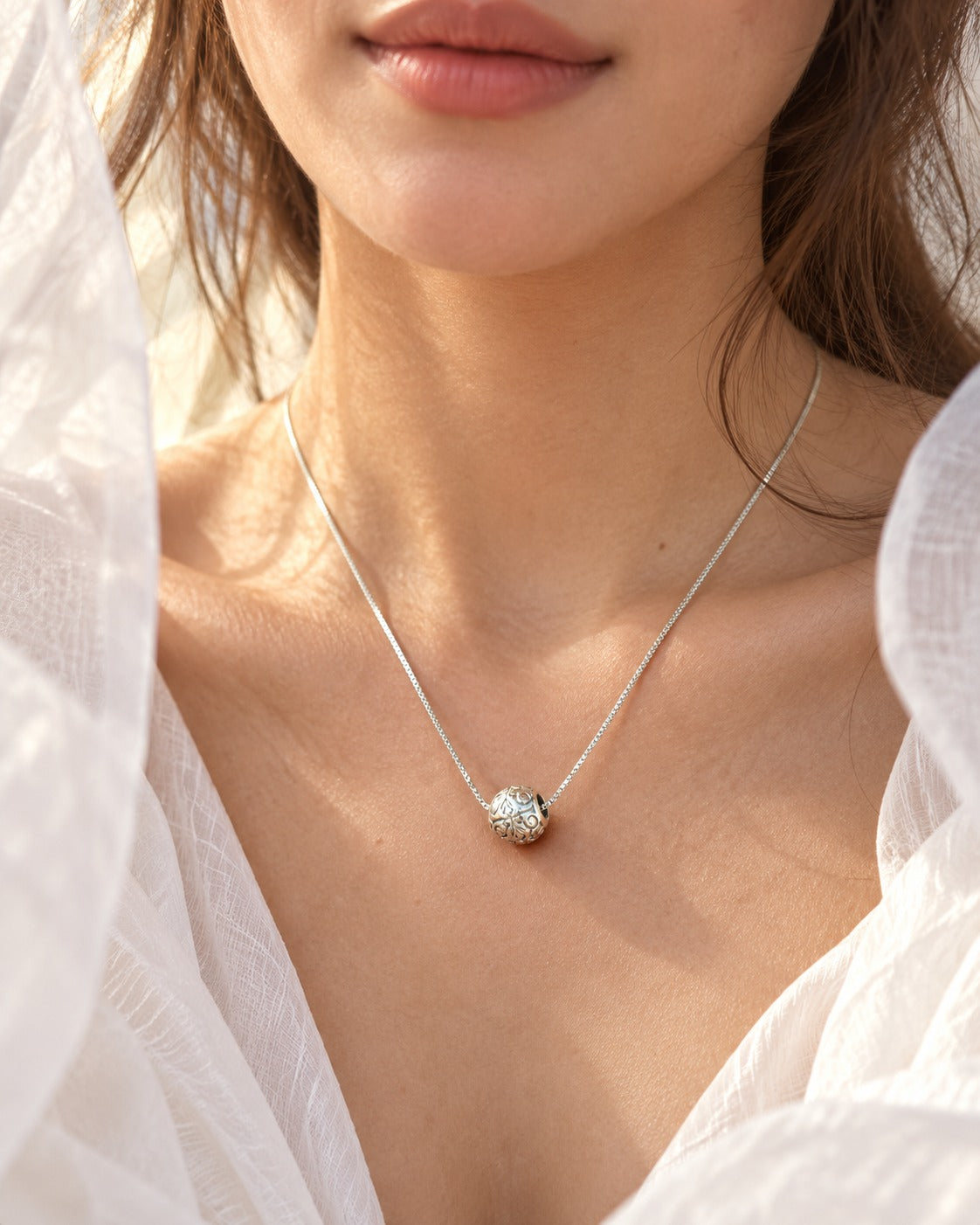 Filigree Sphere 925 Silver Pendant Necklace | Vintage Ball Charm